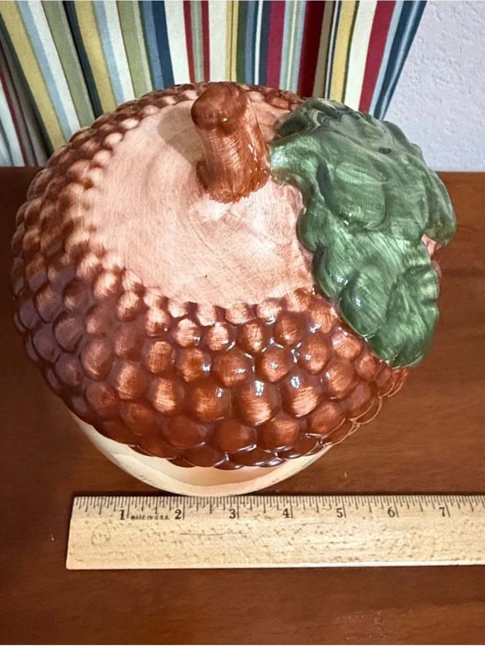 Vintage Ceramic Acorn Candy/Cookie Jar with Green Leaf Lid
